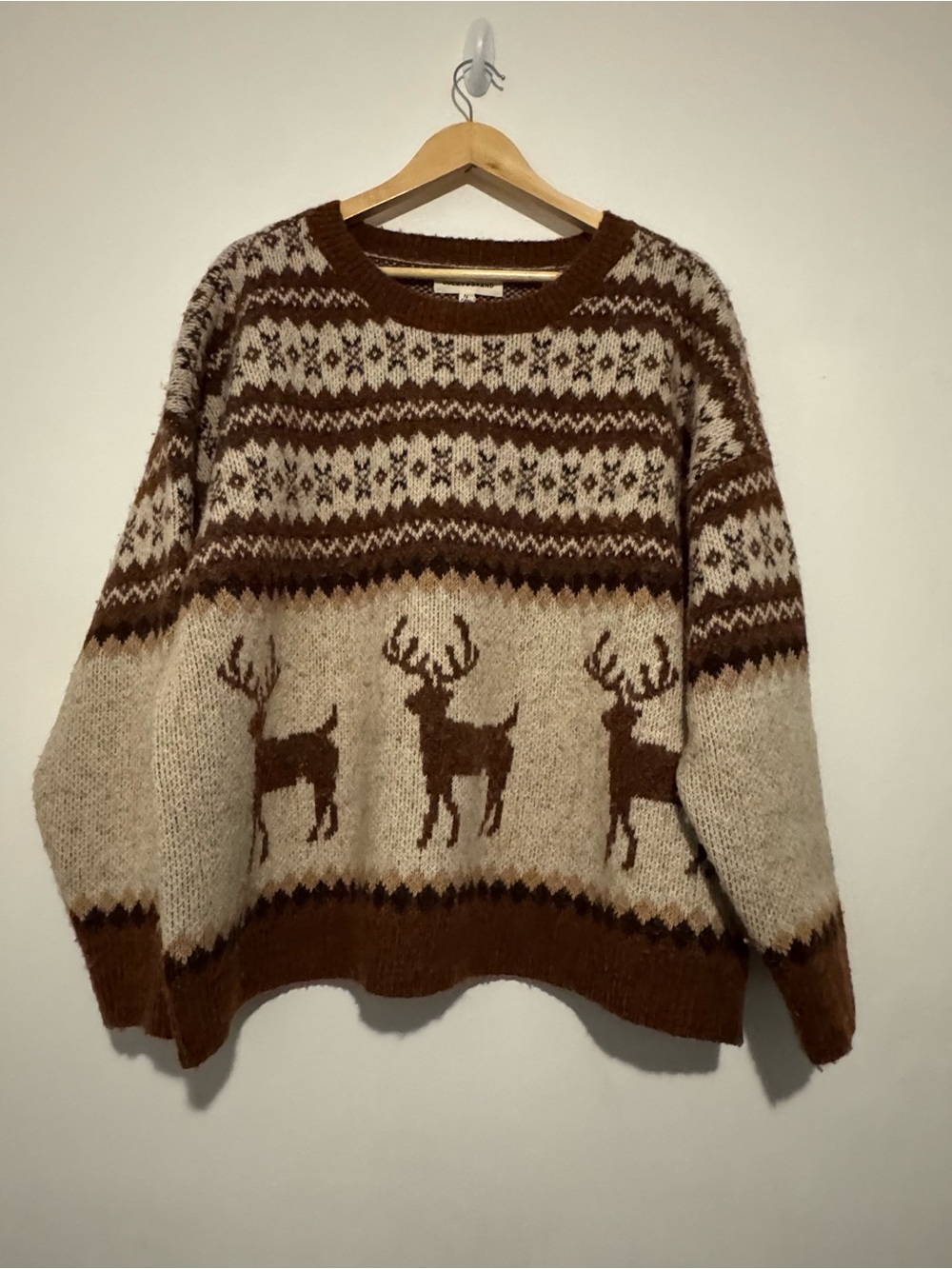 Lucky Brand Reindeer Fair Isle XL Wool Blend  Cottagecore Scandi Girl Cozy Snow